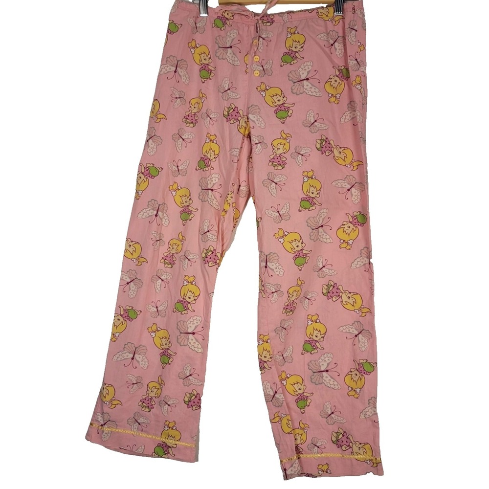 Hanna-Barbera Flintstones Pebbles Pajama Pants Womens Large Pink Butterfly Print